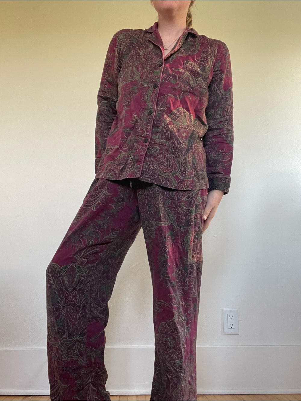 Ralph Lauren Burgundy Paisley Button-Front Pajama Set